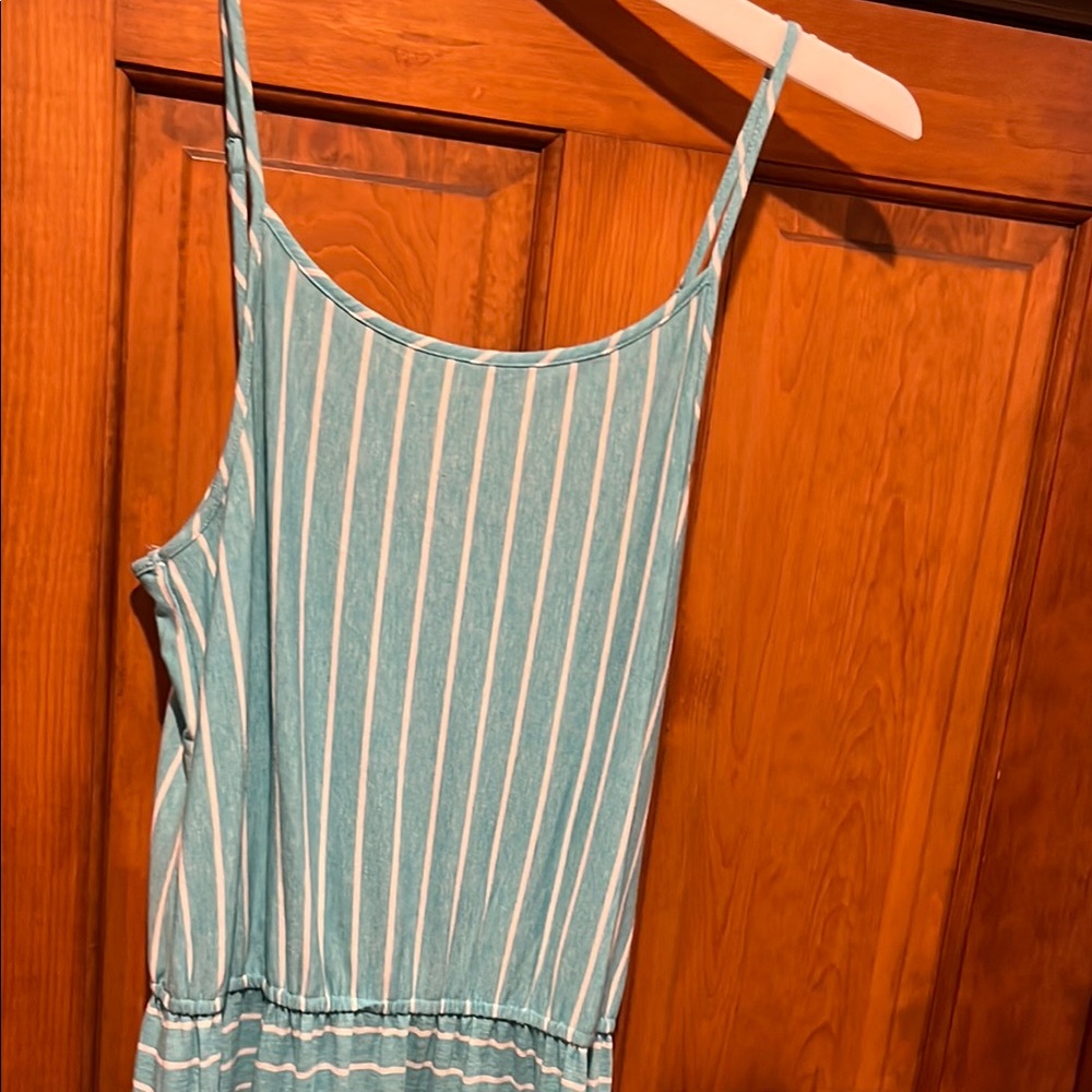 Striped Teal Spaghetti Strap Dress
